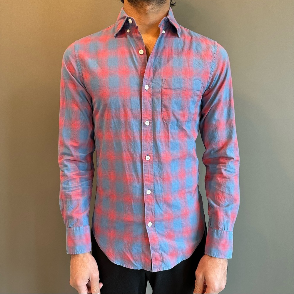 Bonobos Men's Blue and Pink Checkered Shirt